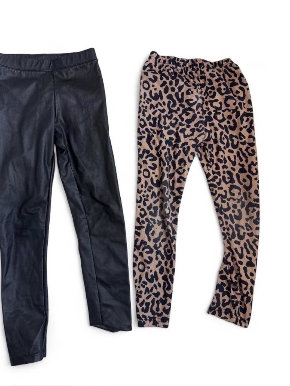 H&M Black Faux Leather Leggings & Tan Leopard Print Leggings Set